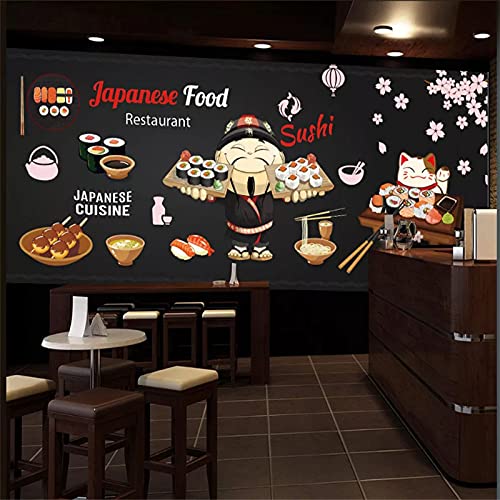 MUMUWUSG Fototapete Selbstklebend 3D Effekt Restaurant Japan Küche Sushi Wandbilder Wohnzimmer 3D Wandtapete Fotohintergrund Art Poster Schlafzimmer Flur Wanddeko 360X230Cm von MUMUWUSG