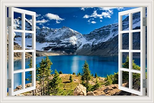 MUMUWUSG Vinyl 3D Wandaufkleber 160X120Cm Blau Himmel Berge Seen Fototapete Tapete Wanddeko 3D Effekt, Fototapeten Blick Durchs Fenster Illusion 3D Tapeten Wohnzimmer Schlafzimmer von MUMUWUSG