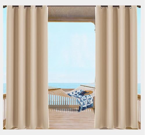 1 Paneel wetterfester Außenvorhang für Terrasse, Veranda und Pergola, Außenvorhang mit Ösen, Sichtschutz, lichtblockierend, UV-Schutz, Beige, 132 x 275 cm (B x L) von MUMUXIAO