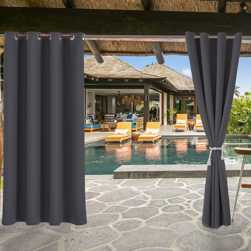 1 Paneel wetterfester Außenvorhang für Terrasse, Veranda und Pergola, Außenvorhang mit Ösen, Sichtschutz, lichtblockierend, UV-Schutz, Dunkelgrau, 132 x 275 cm (B x L) von MUMUXIAO