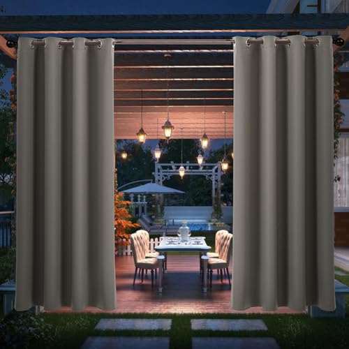 1 Paneel wetterfester Außenvorhang für Terrasse, Veranda und Pergola, Außenvorhang mit Ösen, Sichtschutz, lichtblockierend, UV-Schutz, Grau, 132 x 275 cm (B x L) von MUMUXIAO