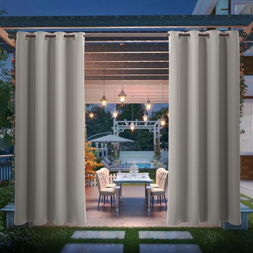 1 Paneel wetterfester Außenvorhang für Terrasse, Veranda und Pergola, Außenvorhang mit Ösen, Sichtschutz, lichtblockierend, UV-Schutz, Hellgrau, 132 x 213 cm (B x L) von MUMUXIAO