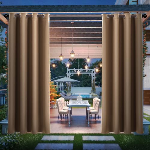 1 Paneel wetterfester Außenvorhang für Terrasse, Veranda und Pergola, Außenvorhang mit Ösen, Sichtschutz, lichtblockierend, UV-Schutz, Kaffeebraun, 132 x 241 cm von MUMUXIAO
