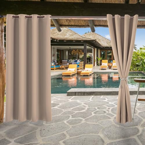 1 Paneel wetterfester Außenvorhang für Terrasse, Veranda und Pergola, Außenvorhang mit Ösen, Sichtschutz, lichtblockierend, UV-Schutz, Kamelfarben, 132 x 213 cm (B x L) von MUMUXIAO