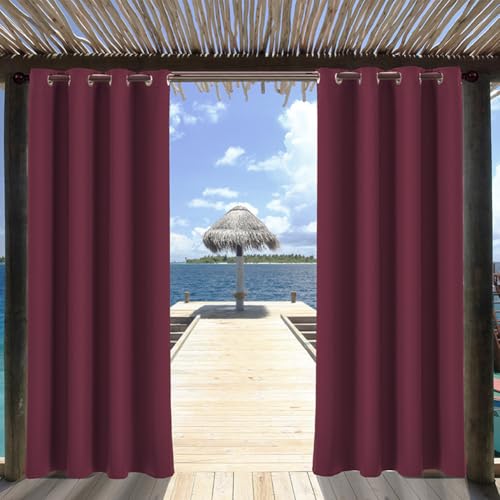 1 Paneel wetterfester Außenvorhang für Terrasse, Veranda und Pergola, Außenvorhang mit Ösen, Sichtschutz, lichtblockierend, UV-Schutz, Rot, 132 x 213 cm (B x L) von MUMUXIAO