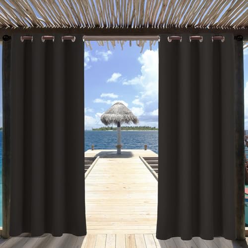 1 Paneel wetterfester Außenvorhang für Terrasse, Veranda und Pergola, Außenvorhang mit Ösen, Sichtschutz, lichtblockierend, UV-Schutz, Schwarz, 132 x 213 cm (B x L) von MUMUXIAO