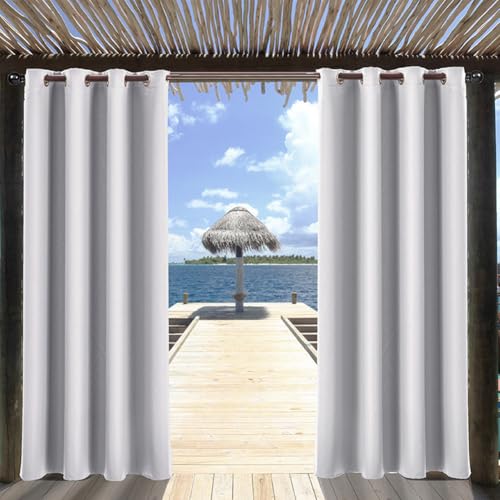 1 Paneel wetterfester Außenvorhang für Terrasse, Veranda und Pergola, Außenvorhang mit Ösen, Sichtschutz, lichtblockierend, UV-Schutz, Weiß, 132 x 241 cm (B x L) von MUMUXIAO