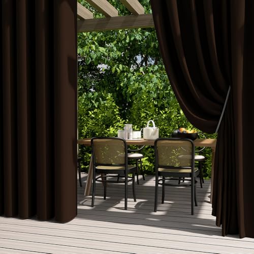 2 Paneele Outdoor-Vorhänge für Terrasse, Veranda, Pergola, wasserdicht, Verdunkelung, wetterfest, Außensichtschutz, wärmeisoliert, mit Ösen oben (Braun, 132 x 274 cm (B x L) von MUMUXIAO