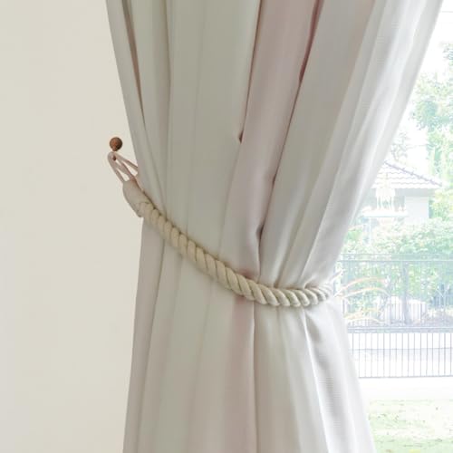 Jute-Vorhang-Raffhalter, Seile, Raffhalter, dekorativ, handgefertigt, Vorhanghalter, Kordel, Fenstervorhänge, Bohemian-Stil, gewebte Bänder (Weiß, 1) von MUMUXIAO