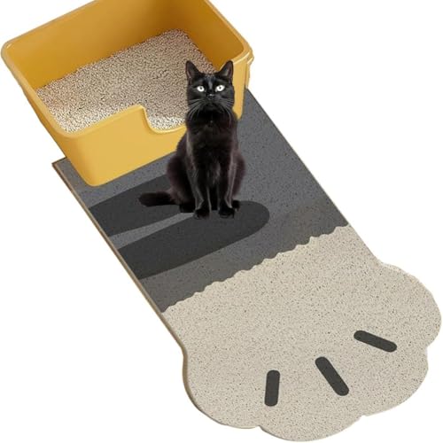 Katzenstreu-Matte mit rutschfester Unterseite, große Streufangmatte für Streukontrolle, Haustier-Fütterunterlage, wasserdicht, leicht zu reinigen (Grau, 50 x 80 cm) von MUMUXIAO