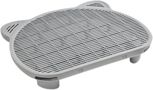 Katzentoilette mit erhöhter Rampe, doppellagige Filterwanne, 9 cm hoch, Auffangbehälter, Katzentoilettenrampe für kleine und ältere Katzen, Grau von MUMUXIAO