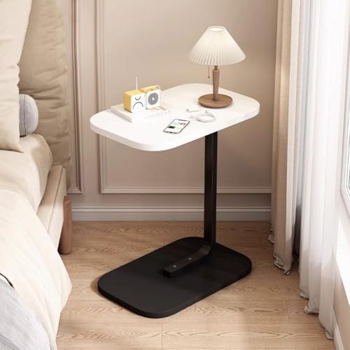 MUMUXIAO Beistelltisch in C-Form mit versteckter Rolle, Arbeitszimmer, TV-Tablett, Stehpult, Lebensmittel-Snack-Tabletts zum Essen, robuster Aufbewahrungsschreibtisch für Schlafzimmer (weiß-schwarz) von MUMUXIAO