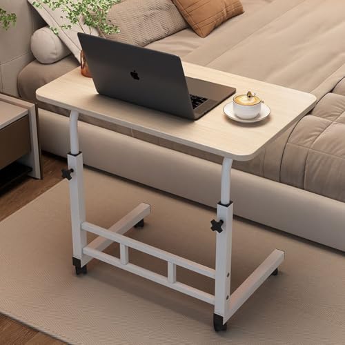 MUMUXIAO C-förmiger Beistelltisch, höhenverstellbar für kleine Räume, mobiler Computer-Stehtisch mit rollenden Rädern, Nachttisch zum Arbeiten, Lernen (Beige, 40 x 80 cm) von MUMUXIAO