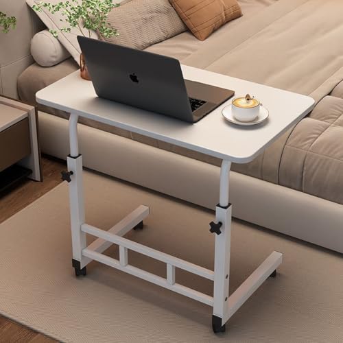 MUMUXIAO C-förmiger Beistelltisch, höhenverstellbar für kleine Räume, mobiler Computer-Stehtisch mit rollenden Rädern, Nachttisch zum Arbeiten, Lernen (Weiß, 40 x 60 cm) von MUMUXIAO
