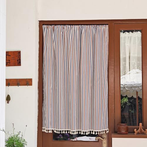 MUMUXIAO Fenstervorhänge für französische Türen, Boho-Türschatten mit Quasten, 140 cm breit, geometrischer Fenstervorhang, Lichtfilterung, Bauernhaus-Vorhang für Haustüren, Kaffee, 140 x 30 cm (B x L) von MUMUXIAO