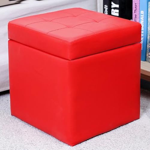 MUMUXIAO Gepolsterter Ottomane mit Stauraum, luxuriöser Fußstütze, Hocker, gepolsterter Sitz für Wohnzimmer, Schlafzimmer, Kunstleder, kleine Würfel, Aufbewahrungshocker mit Scharnierdeckel (rot) von MUMUXIAO