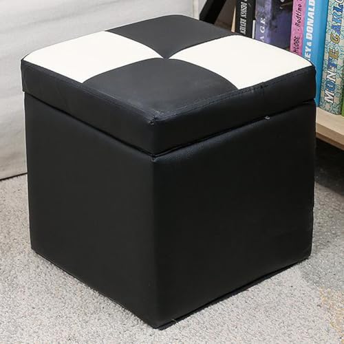 MUMUXIAO Gepolsterter Ottomane mit Stauraum, luxuriöser Fußstütze, Hocker, gepolsterter Sitz für Wohnzimmer, Schlafzimmer, Kunstleder, kleiner Würfel, Aufbewahrungshocker mit Scharnierdeckel von MUMUXIAO