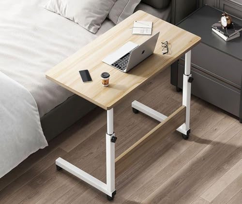 MUMUXIAO Höhenverstellbarer Beistelltisch, Computer-Stehschreibtisch mit Rollen, leicht zu bewegen, robuster C-förmiger Beistelltisch, tragbarer Arbeitszimmer-TV-Tablett für kleine Räume (Beige, 80 x von MUMUXIAO