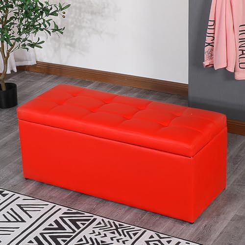 MUMUXIAO Ottoman-Bank, Leder-Eingangsbank, gepolsterter Sitz mit großem Stauraum, robuste Fußstütze, Hocker, gepolstert, Bett-Endhocker, Ottomane (Rot, 60 cm) von MUMUXIAO