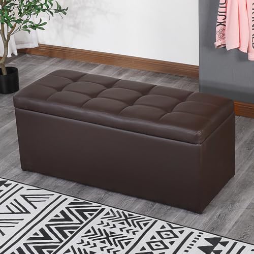MUMUXIAO Ottoman-Bank, Leder-Eingangsbank, gepolsterter Sitz mit großem Stauraum, robuste Fußstütze, Hocker, gepolsterter Bett-Endhocker, Ottomane (Braun, 80 cm) von MUMUXIAO