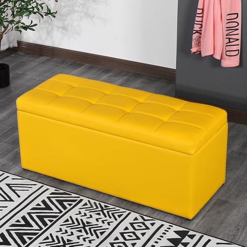 MUMUXIAO Ottoman-Bank, Leder-Eingangsbank, gepolsterter Sitz mit großem Stauraum, robuste Fußstütze, Hocker, gepolsterter Bett-Endhocker, Ottomane (Gelb, 80 cm) von MUMUXIAO