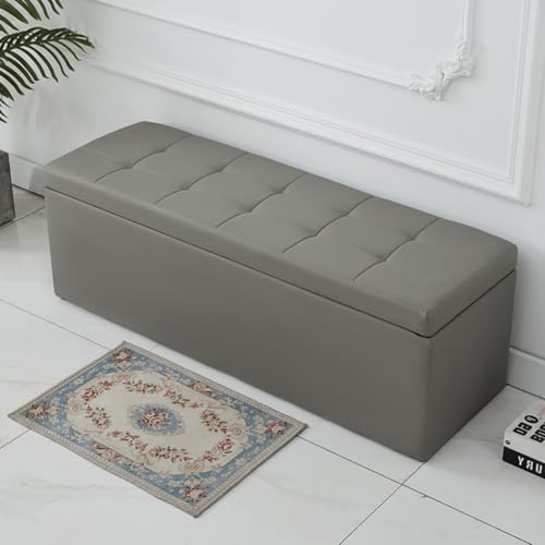 MUMUXIAO Ottoman-Bank, Leder-Eingangsbank, gepolsterter Sitz mit großem Stauraum, robuste Fußstütze, Hocker, gepolsterter Bett-Endhocker, Ottomane (Grau, 40 cm) von MUMUXIAO