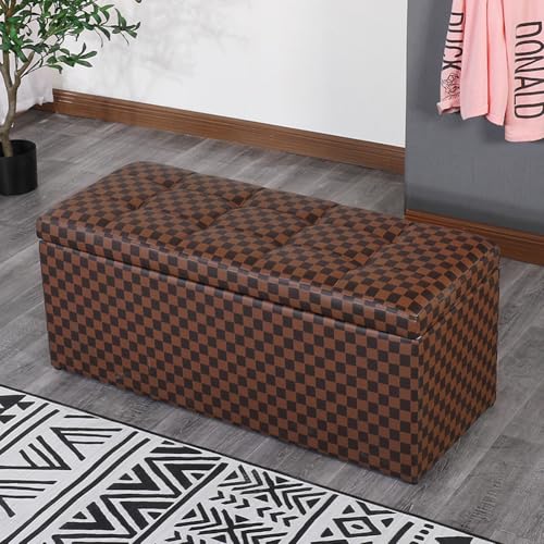 MUMUXIAO Ottoman-Bank, Leder-Eingangsbank, gepolsterter Sitz mit großem Stauraum, robuste Fußstütze, Hocker, gepolsterter Bett-Endhocker, Ottomane (Kaffee, 60 cm) von MUMUXIAO