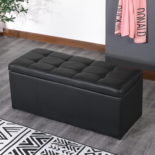 MUMUXIAO Ottoman-Bank, Leder-Eingangsbank, gepolsterter Sitz mit großem Stauraum, robuste Fußstütze, Hocker, gepolsterter Bett-Endhocker, Ottomane (Schwarz, 40 cm) von MUMUXIAO