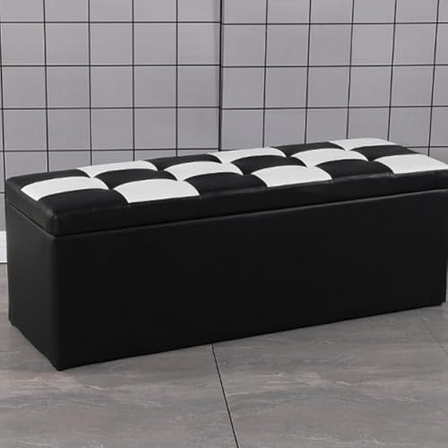 MUMUXIAO Ottoman-Bank, Leder-Eingangsbank, gepolsterter Sitz mit großem Stauraum, robuste Fußstütze, Hocker, gepolsterter Bett-Endhocker, Ottomane (Schwarz-Weiß, 60 cm) von MUMUXIAO