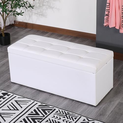MUMUXIAO Ottoman-Bank, Leder-Eingangsbank, gepolsterter Sitz mit großem Stauraum, robuste Fußstütze, Hocker, gepolsterter Bett-Endhocker, Ottomane (Weiß, 80 cm) von MUMUXIAO