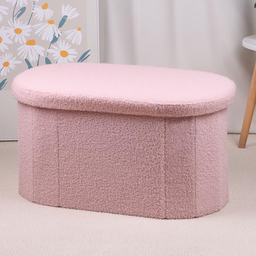 MUMUXIAO Ottomane, ovale Sitzbank, getuftete Fußstütze, Hocker für Schlafzimmer, Eingangsbereich, Sherpa-Klapptruhe, gepolstert, Sitz, Fußstütze, Hocker (Rosa) von MUMUXIAO