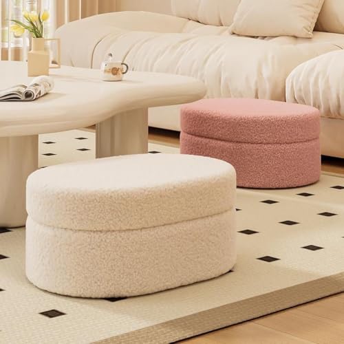 MUMUXIAO Ottomane mit Stauraum, Fleece-Stoff, gepolsterter Sitz mit verstecktem Stauraum, weiche Schuhe, Wickelhocker für Wohnzimmer, Eingangsbereich, Weiß von MUMUXIAO