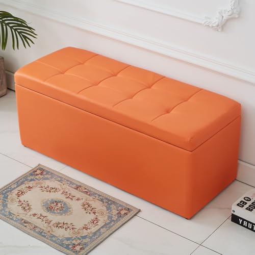 MUMUXIAO Ottomane mit Stauraum, Leder-Eingangsbank, gepolsterter Sitz mit großem Stauraum, robuste Fußstütze, Hocker, gepolstertes Bett, Endhocker, Ottomane (Orange, 60 cm) von MUMUXIAO