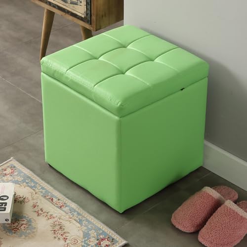 MUMUXIAO Quadratischer Polsterhocker mit Stauraum, gepolsterter Sitz, kleiner Würfel-Fußstütze, Hocker für Wohnzimmer, Eingangsbereich, Kunstleder, getufteter Fußhocker mit Scharnierdeckel (grün) von MUMUXIAO