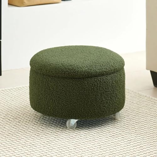 MUMUXIAO Runder Ottomane mit Stauraum für Wohnzimmer, Schlafzimmer, gepolsterter, weich gepolsterter Sitz, Fußstütze, Hocker mit Deckel, Teddy-Samt-Hocker mit Universalrollen (grün) von MUMUXIAO