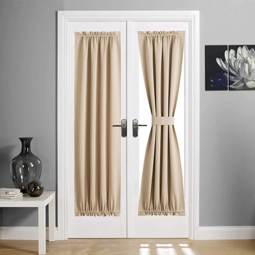 MUMUXIAO Verdunkelungsvorhang, 1 Panel, lichtblockierende Fensterbehandlung für Privatsphäre, Raumverdunkelung, Türschatten, Stangentasche, Thermo-Fenstervorhang, Beige, 63 x 102 cm (B x H) von MUMUXIAO