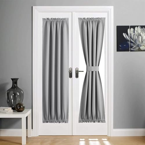 MUMUXIAO Verdunkelungsvorhang, 1 Panel, lichtblockierende Fensterbehandlung für Privatsphäre, Raumverdunkelung, Türschatten, Stangentasche, Thermo-Fenstervorhang, Grau, 63 x 102 cm (B x H) von MUMUXIAO