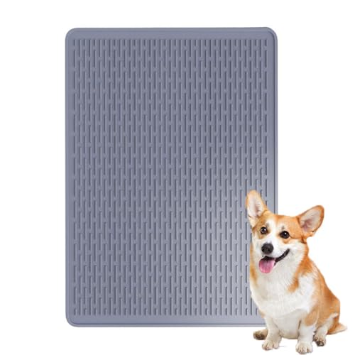 Silikon-Katzentoilettenmatte, große Haustier-Fütterunterlage zur Vermeidung von Futter und Wasser, rutschfeste Streufangmatte zur Streukontrolle, strukturierte Oberfläche (Grau, 76 x 53 cm) von MUMUXIAO