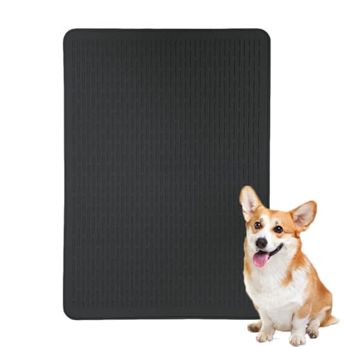 Silikon-Katzentoilettenmatte, große Haustier-Fütterunterlage zur Vermeidung von Futter und Wasser, rutschfeste Streufangmatte zur Streukontrolle, strukturierte Oberfläche (Schwarz, 92 x 52 cm) von MUMUXIAO