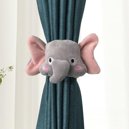 Vorhang-Raffhalter für drinnen und draußen, niedliche Schnalle, dekoratives Seil, Baumwollvorhänge, Raffhalter für Zuhause, Büro, Fenster, Vorhänge (grauer Elefant, 2) von MUMUXIAO
