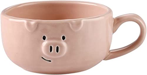 MUNANI Suppenbecher Tassen mit Henkel, Kleiner Frühstücksbecher aus Keramik, kleine Cartoon-Müslischale mit Henkel, Dessert, Frühstücksschüssel-Schwein-230ml (Color : Pig, Size : 230ml) (Color : Pig) von MUNANI