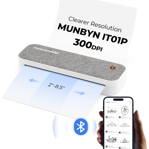 MUNBYN 300DPI Mobiler Drucker A4 Bluetooth Portable Drucker A4 tragbarer Thermodrucker Mini Drucker 210x297mm für Unterwegs Hause Unterstützt iOS Android ITP01P Grau von MUNBYN