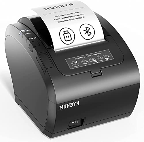 MUNBYN Bluetooth 5.0 Thermodrucker Bondrukcer P047 mit Einzel-USB-Anschluss, 80mm POS-Drucker, Thermodirektdrucker kompatibel mit Android Windows PC Chromebook (USB/Bluetooth-Anschluss) von MUNBYN