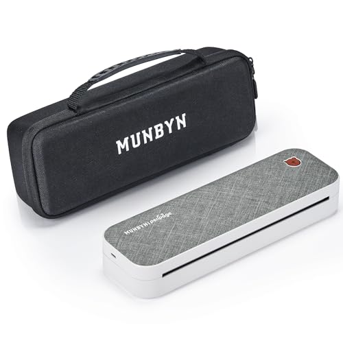 MUNBYN Bluetooth Mobiler Drucker A4 mit Aufbewahrungstasche Portable Drucker A4 tragbarer Thermodrucker Mini Drucker 210x297mm für Unterwegs Hause Unterstützt iOS Android Grau von MUNBYN