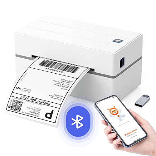 MUNBYN DHL Etikettendrucker Bluetooth, Labeldrucker DHL Versandetiketten Drucker Bluetooth Thermal Printer für Shopify Zalando Ebay Amazon UPS ITPP130B Weiß von MUNBYN