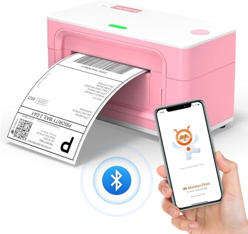 MUNBYN Etikettendrucker Bluetooth Thermodrucker Label Drucker 4x6 DHL UPS GLS Versandetiketten Drucker Thermal Printer ettiketiergerät für Versandpakete Kompatibel mit Ebay Amazon Etsy Shopify, Rosa von MUNBYN