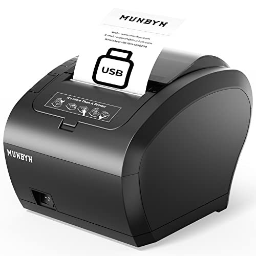 MUNBYN Thermodrucker Bondrukcer 80mm Auto-Cut Schublade Drucker, Hochgeschwindigkeits Drucken 230mm / sec, USB Schnittstelle, kompatibel mit ESC/POS Druck Befehlen eingestellt-EU Schwarz [P047U] von MUNBYN