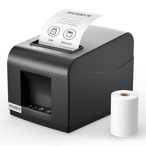 MUNBYN Thermodrucker ITPP072 Bondrukcer 80mm Belegdrucker POS-Drucker mit USB+LAN-Anschluss Quittungsdrucker kompatibel mit Android Windows ChromeOS Linux von MUNBYN