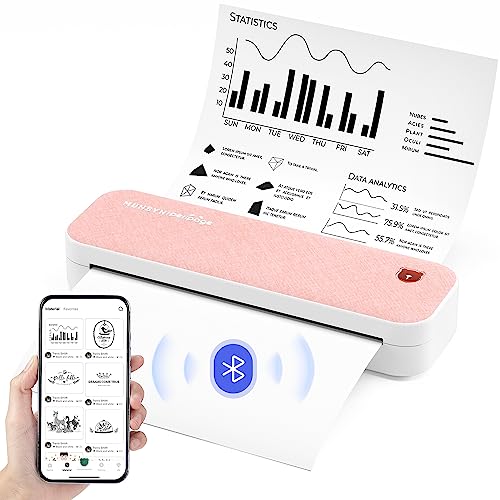 MUNBYN Mobiler Drucker, Mini Drucker A4, 2600 mAh Bluetooth drucker, tragbarer smarter Fotodrucker Miniprint,Handy Thermodrucker,für Unterwegs, Hause, Unterstützt 210x297mm A4-Thermopapier iOS Android von MUNBYN