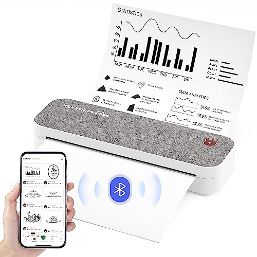 MUNBYN Mobiler Drucker Mini Drucker A4 2600 mAh tragbarer Smarter Fotodrucker Miniprint Handy Thermodrucker Bluetooth drucker für Unterwegs Hause Unterstützt 210x297mm A4-Thermopapier iOS Android von MUNBYN